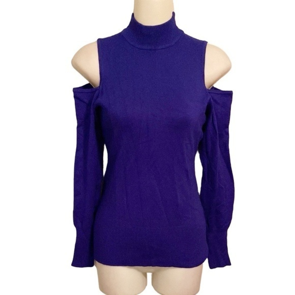 NWT Cache Mediterranean Blue mock neck cold shoulder sweater top Small S